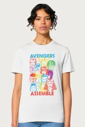 Avengers Character Head Outlines Assemble Relaxed Fit T-Shirt - White - Size: S