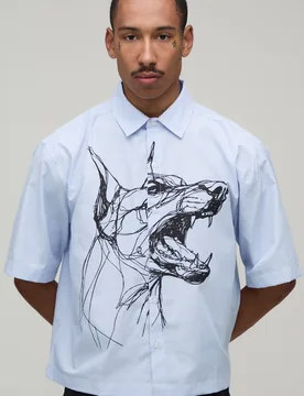 Mens Oversized Boxy Half Sleeve Print Stripe Shirt - Blue Cotton - Size Large - boohooMAN - FashionsVida