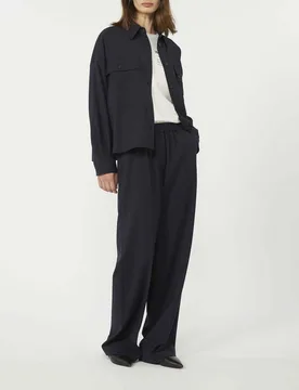 Pantaloni straight blu Weekend in pura tela di lana con elastico in vita - Max Mara - FashionsVida