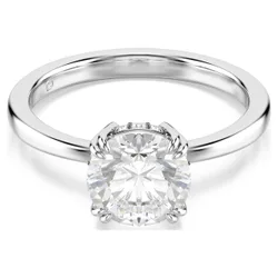 Anello cocktail Stilla, Taglio Round, Bianco, Placcato color argento 55