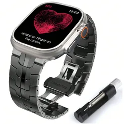 Correa de reloj de acero inoxidable compatible con Apple Watch para hombres y mujeres, de alta gama, con maquinado de precisión en acero inoxidable 3