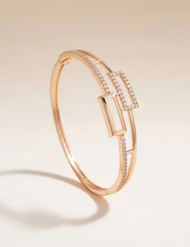 Women's Brass Zircon Rectangle Luxury Wrist Bangle Bracelet in Gold - Gold - Size: One Size - The Colourful Aura - FashionsVida