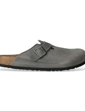 Para hombre. 1013255 Zuecos de Piel Boston (Ajuste Regular) (40), Plano, Hebilla, Casual, Gris