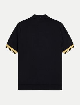 Strick-Polo mit Kontrast-Bündchen Schwarz M