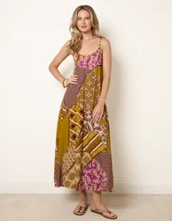 Patchwork Printed Transitional Print Dress - ONE / GREEN - female