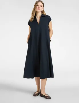 Vestido evasé con cuello mangas cortas tipo kimono y bolsillos verticales - Elena Miró - FashionsVida