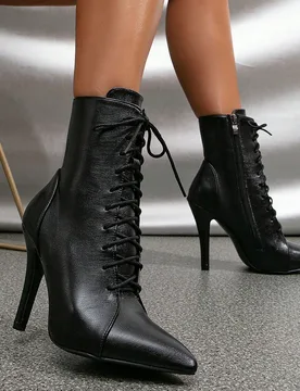 Botas de tobillo para mujer, botas de moda elegantes de tacón alto hasta la pantorrilla, botas de tacón alto delgado con cremallera interior para ot - Shein - FashionsVida
