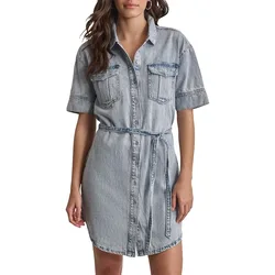Vestito A Maniche Corte Self Belted Light Denim L