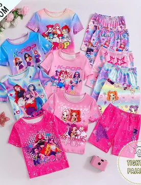 Set de 6 piezas de pijama de top de manga corta y pantalones cortos con estampado de unicornio y corazón de dibujos animados para niñas pequeñas, d - Shein - FashionsVida