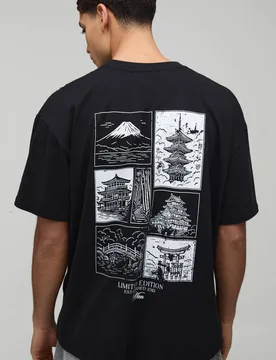 Herren Schwarzes Oversized T-Shirt mit Rückenprint Black Größe 2XL - boohooMAN - FashionsVida
