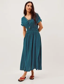 Embellished V-Neck Midi Smock Dress Teal female - Monsoon - FashionsVida