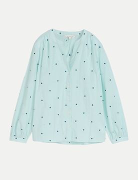 Bluse mit Herz-Stickerei Blau 36