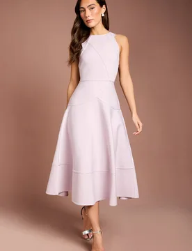 Women's Ribbed Bandage Halterneck Midi Dress in Lilac Size: 16 - Lilac - Size: 16 - Coast - FashionsVida