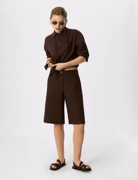 Pure Linen Bermuda Shorts Brown female - Whistles - FashionsVida