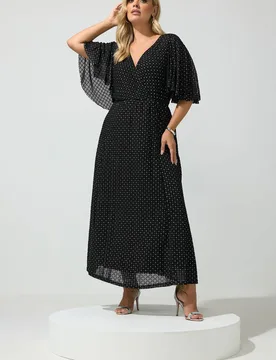 Women's Glitter Wrap Mesh Dress in Black Size: 20 - Black - Size: 20 - Yours - FashionsVida