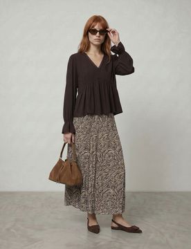 Gonna midi plissettata con stampa animale - multicolor