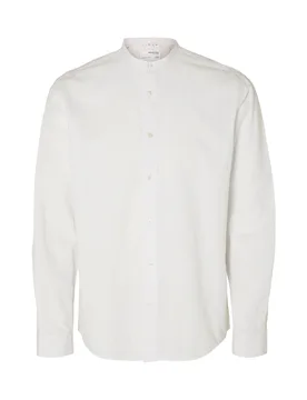 Camicia coreana bianca in misto cotone e lino - Homme - FashionsVida