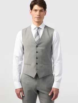 Mens Single Breasted Five Button V-Neck Tailored Suit Waistcoat - Grey - Size 42 (Chest) - Alexandre Silver Label - FashionsVida