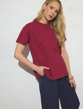 Women's Tall Pleat Front T-Shirt in Burgundy Size: 12 - Burgundy - Size: 12 - Long tall sally - FashionsVida