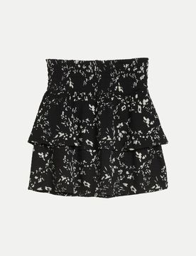 Crinkle Mini-Rock mit Volants Schwarz S