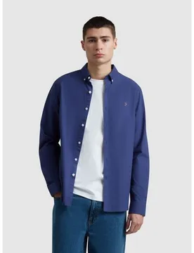 Mens Sigil Blue Brewer Long Sleeve Shirt - Male - Blue - Medium - Farah - FashionsVida