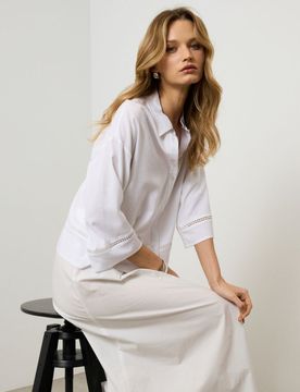 Camicia con misto viscosa e lino - panna