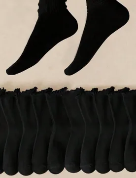 Pares de calcetines blancos/negros con volantes y plisados para mujer, calcetines suaves y transpirables hasta la pantorrilla, versátiles para todas - Shein - FashionsVida