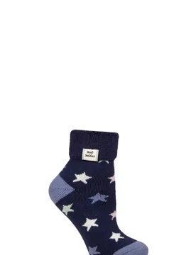 Women's 1 Pair SOCKSHOP Turn Over Cuff Sleep Lite Socks Stars 4-8 - Blue - Size: Small - Heat Holders - FashionsVida