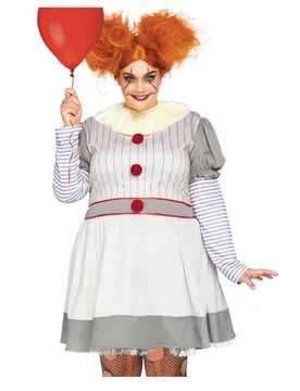 Gruseliges Clown-Kostüm für Damen in Übergröße Halloween-Kostüm grau-rot - female - LEG-AVENUE - FashionsVida