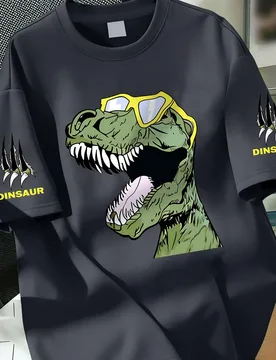 Pieza Camiseta de Cuello Redondo para Niños con Estampado de Garra de Dinosaurio "DINSAUR", Ajuste Holgado, Tela Suave y Cómoda, Perfecta para Uso D - Shein - FashionsVida