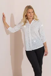 Women's Embellished Butterfly Blouse in White Size: XL - White - Size: XL