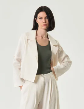 Shacket cropped bianca Monochrome in misto lino - Marella - FashionsVida