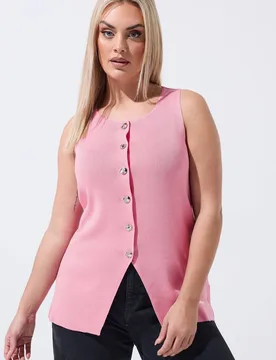 Women's Knitted Vest Top in Baby Pink Size: 26-28 - Baby Pink - Size: 26-28 - Yours - FashionsVida