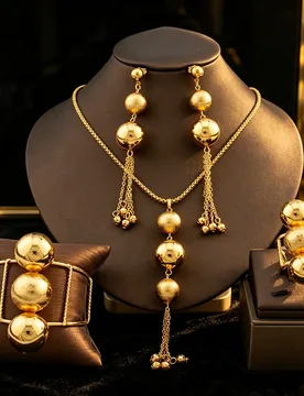 Dubai Beaded Jewelry Set, Gold-Tone Tassel Earrings Necklace for Women, African Party Gift Chic Drop Design - Aliexpress - FashionsVida