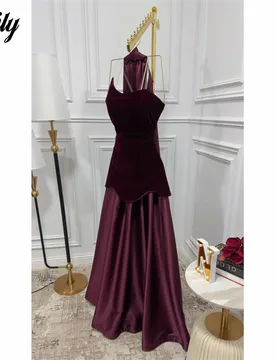 Lily Burgundy Elegant Evening Dresses Velvet Top Prom Dresses Sleeveless Party Formal Gown robe de bal for Woman Customized - Aliexpress - FashionsVida