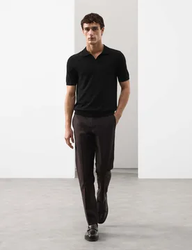 Pure Extra Fine Merino Wool Knitted Polo Shirt Black male - Autograph - FashionsVida