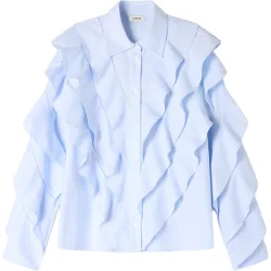 Camisa de mujer de algodón con volantes y cuello camisero