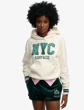 Superdry Damen Baumwolle Grafischer Text Country Club Varsity Kapuzenpullover, Creme & Grün, Größe: 44