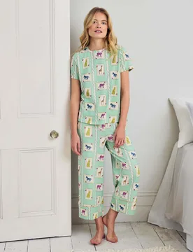 Cotton Rich Playing Card Animals Print Long Pyjama Set Green female - Chelsea Peers - FashionsVida