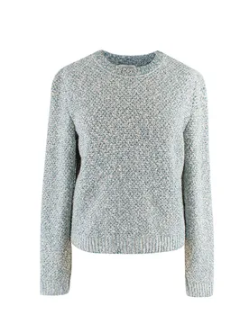 Blue Tweed Crew Neck Jumper - Maison Ullens - FashionsVida