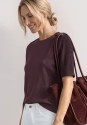 T-Shirt mit Rundhals und Knopfdetails female Rot