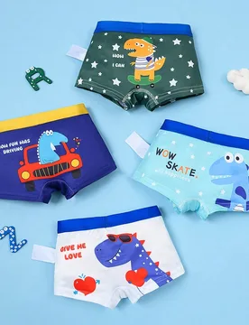 Set de 4 calzoncillos boxer para niños con estampado de dinosaurios - Shein - FashionsVida
