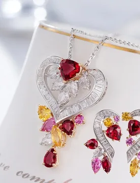 Foydjew Luxury Designer Jewelry Micro-inlaid Full Diamond Ruby Pendant Necklaces Love Heart Drop Earrings Romantic Women Sets - Aliexpress - FashionsVida