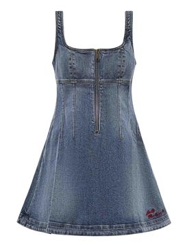 Mini Abito Svasato In Denim Con Logo