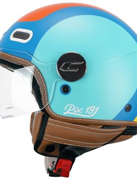 Casco Moto Jet 191G PIX SPRINT Celeste Arancione opaco s taglia M