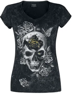 Gothic T-Shirt - Bee Skull - S bis 4XL - für Damen - Größe 4XL - schwarz/grau - Frauen - female - Alchemy England - FashionsVida