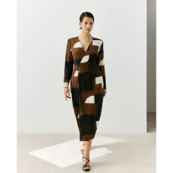 Vestido manga larga estampado tejido ITY de mujer