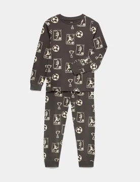 Pure Cotton Football Print Pyjama Set (1-16 Yrs) Green Mix male - M&S - FashionsVida