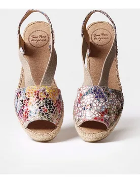 Alpargatas de cuña de mujer de piel estampada con elásticos - Toni Pons - FashionsVida