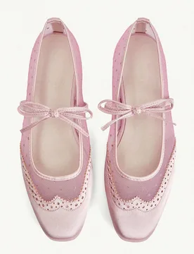 Zapatos de malla con corazón estilo French Girl para mujer, transpirables de verano, con lunares y punta cuadrada - Shein - FashionsVida